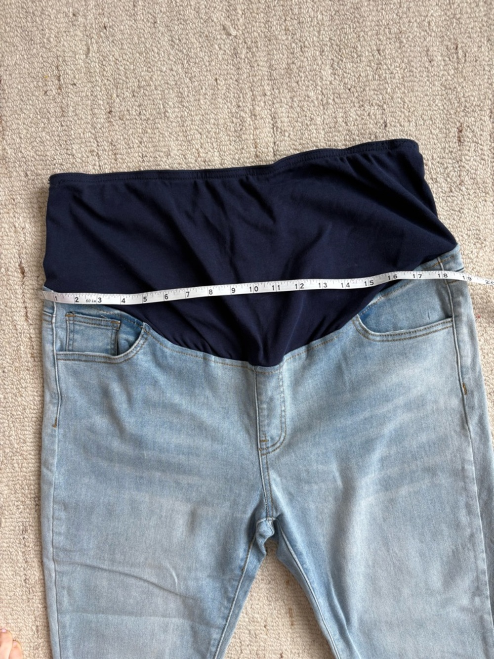 Maternity Jeans - Light Wash Over Belly Skinny Raw Hem Distressed Ankle XL - Picture 9 of 10